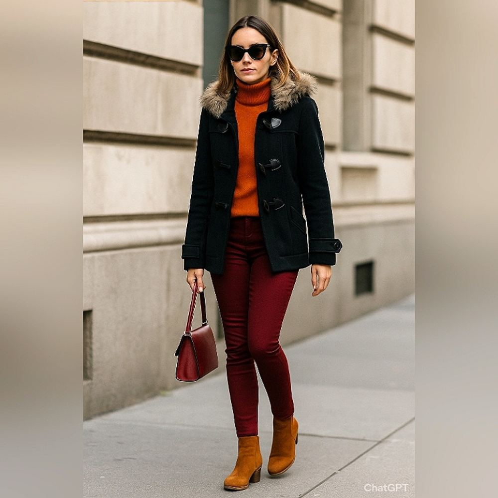 OUTER CAGE🐞Duffle Grey Pea Coat with Fur Collar Hoodie Sz: M